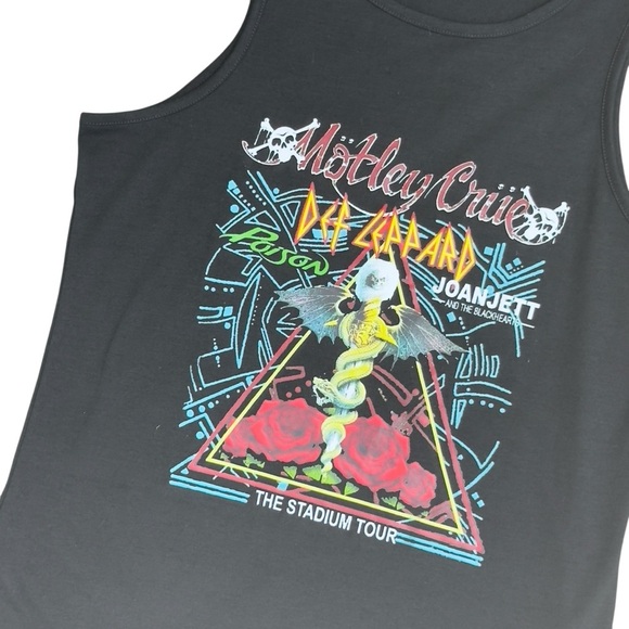 Motley Crue Def Leppard Poison Black Graphic Stadium Tour Tank Top Ladies Small - Picture 3 of 10